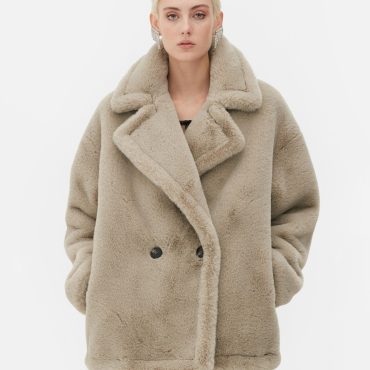 Rita Ora Double-Breasted Faux Fur Coat