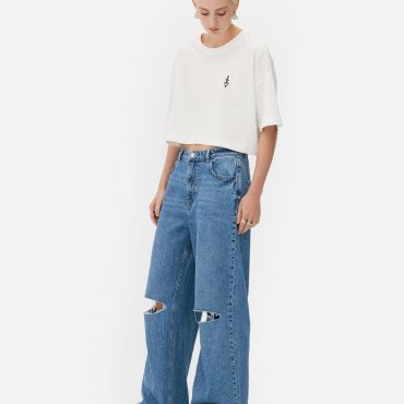 Rita Ora Wide Leg Ripped Jeans