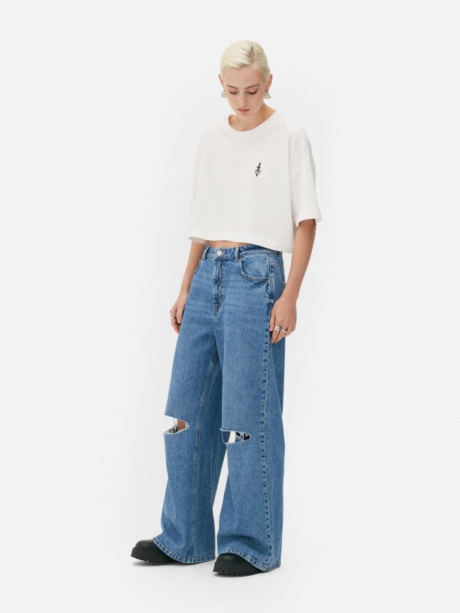 Rita Ora Wide Leg Ripped Jeans