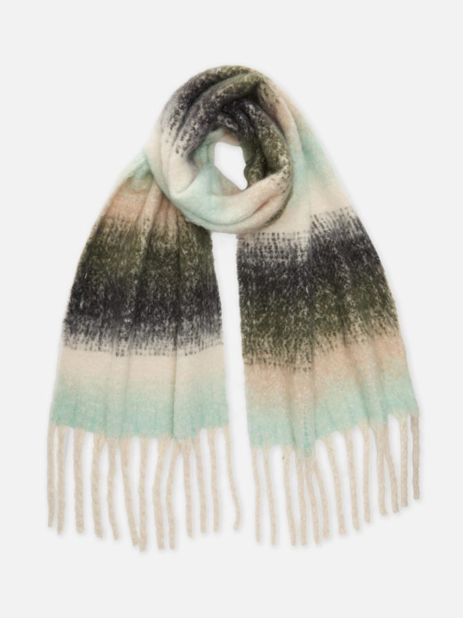Plaid Brushed Fringed Scarf