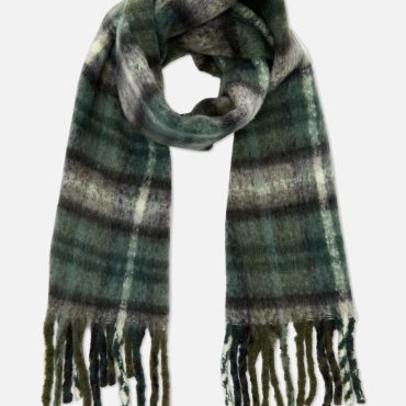 Plaid Brushed Fringed Scarf