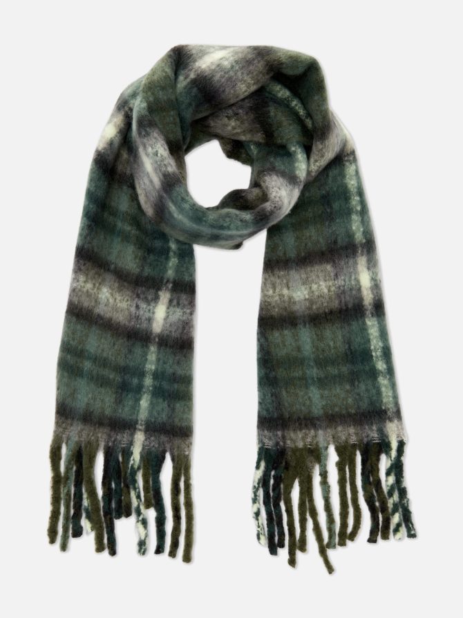 Plaid Brushed Fringed Scarf