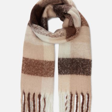 Plaid Brushed Fringed Scarf