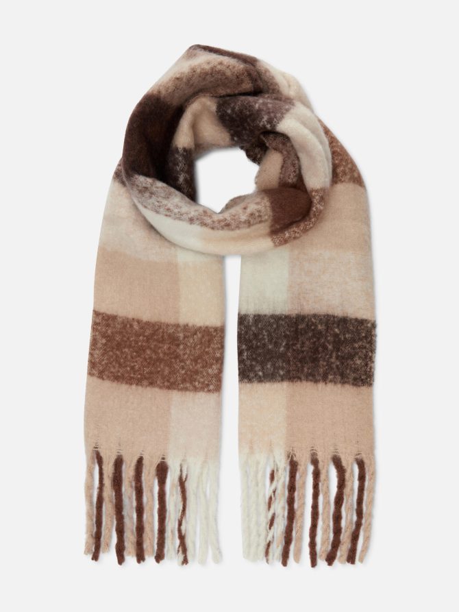 Plaid Brushed Fringed Scarf