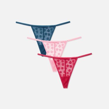 3-Pack Daisy Lace Thongs