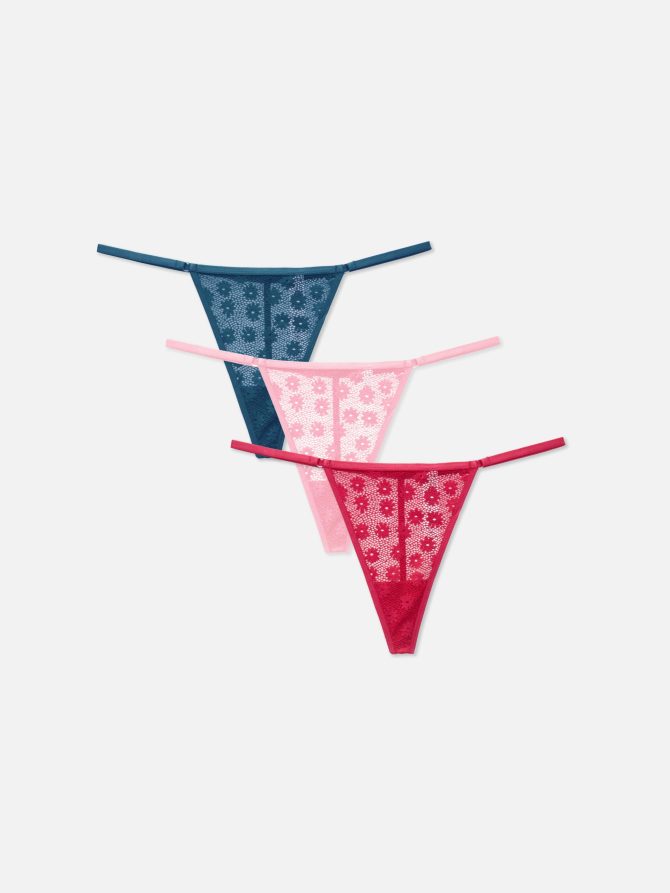 3-Pack Daisy Lace Thongs