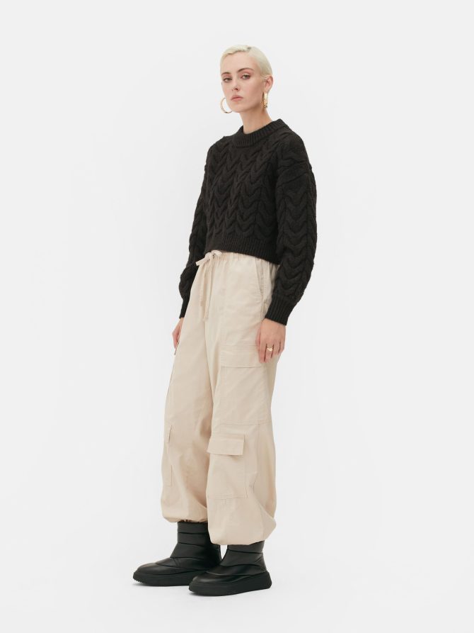 Rita Ora Cropped Cable Knit Sweater