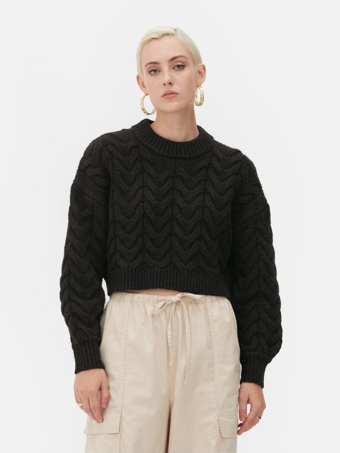 Rita Ora Cropped Cable Knit Sweater - Image 2