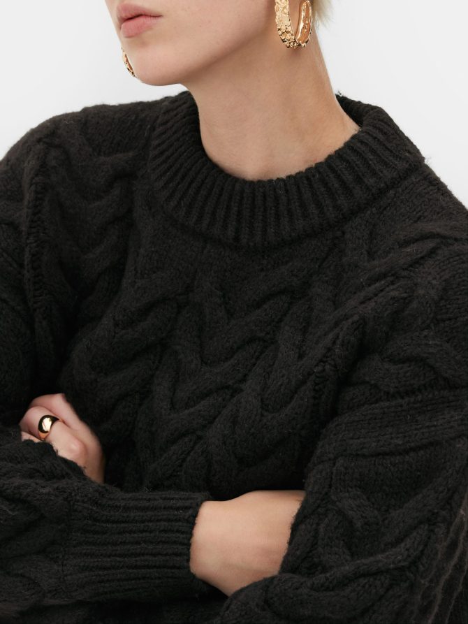 Rita Ora Cropped Cable Knit Sweater - Image 3