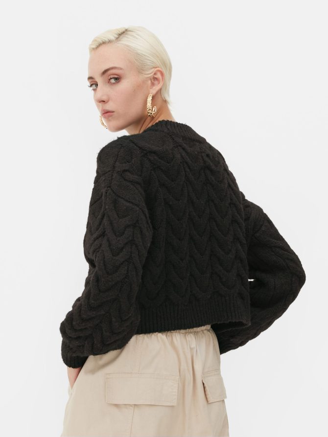 Rita Ora Cropped Cable Knit Sweater - Image 4