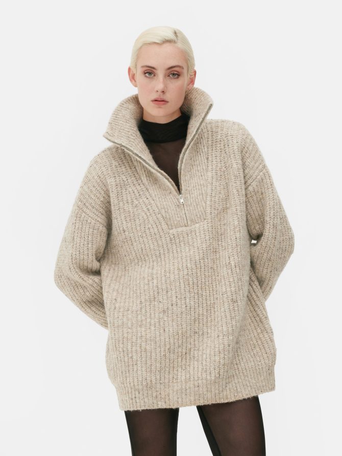 Rita Ora Half Zip Funnel Neck Sweater