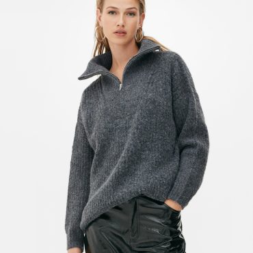 Rita Ora Half Zip Funnel Neck Sweater