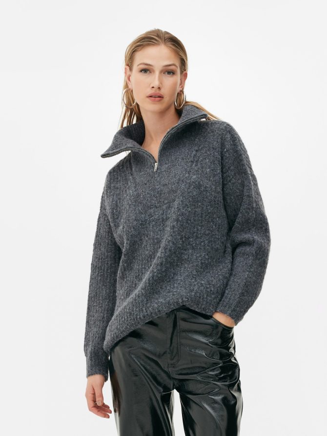Rita Ora Half Zip Funnel Neck Sweater