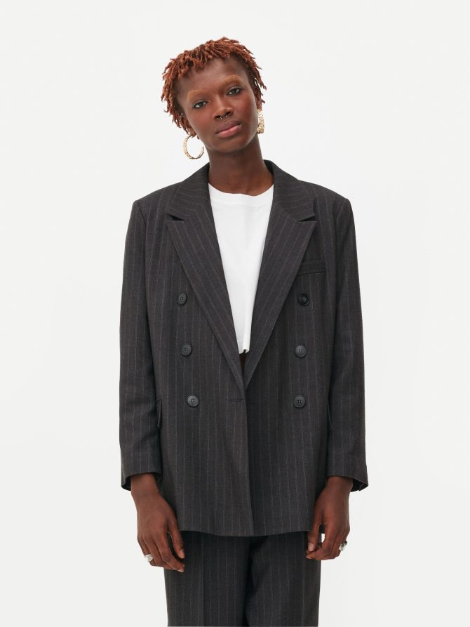 Rita Ora Pinstripe Double Breasted Blazer