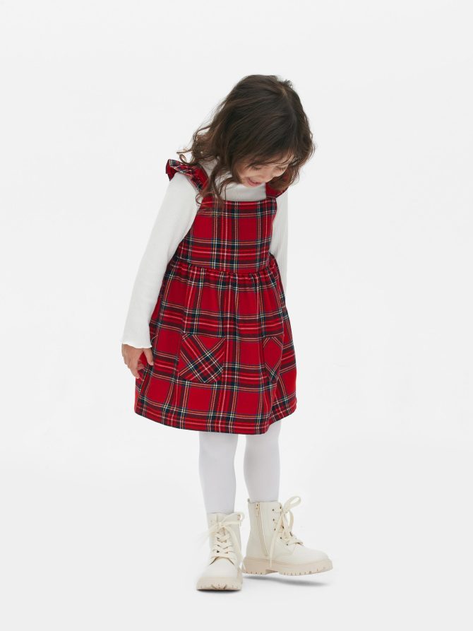 2-in-1 Tartan Overall Dress
