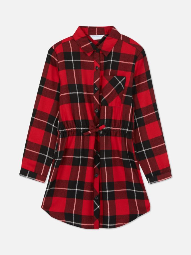 Check Tie Waist Shirt Dress