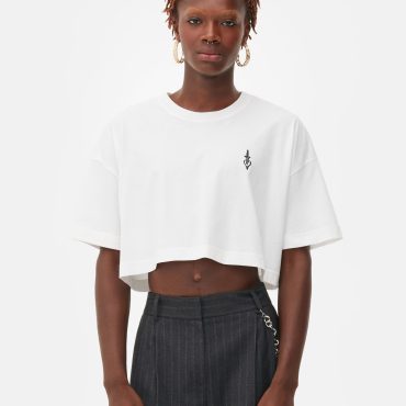 Rita Ora Embroidered Cropped T-Shirt
