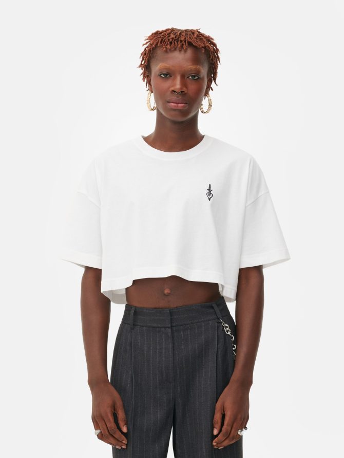Rita Ora Embroidered Cropped T-Shirt