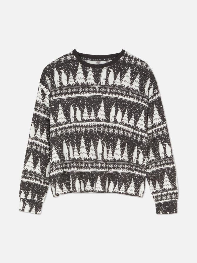 Fair Isle Print Long Sleeve Pajama Top