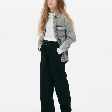 D-Ring Wide Leg Denim Jeans