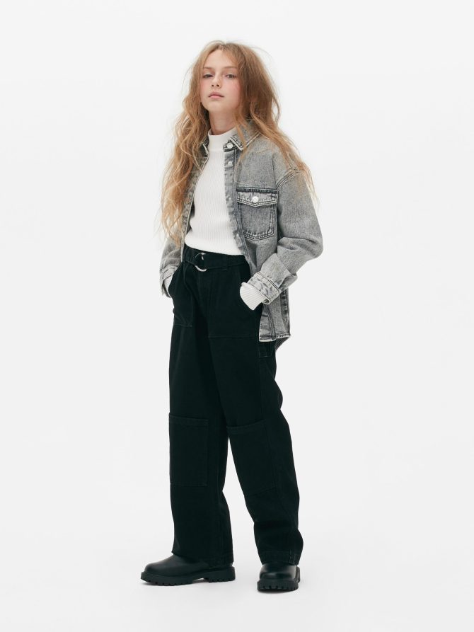 D-Ring Wide Leg Denim Jeans