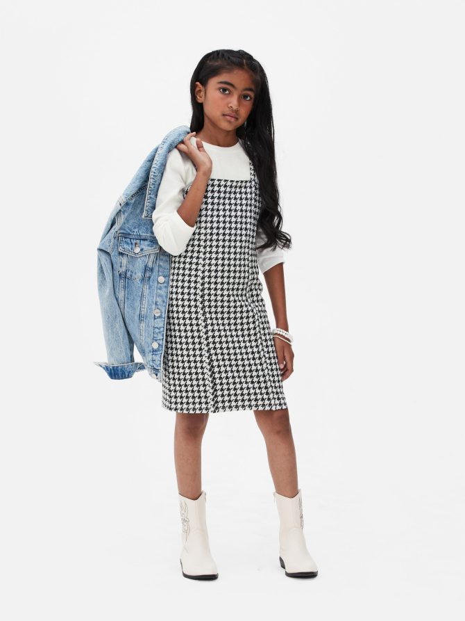 Long Sleeve T-Shirt and Houndstooth Dress Set