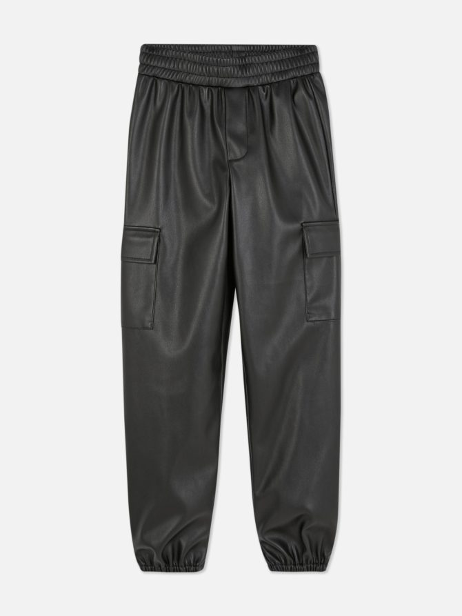 Faux Leather Cargo Pants