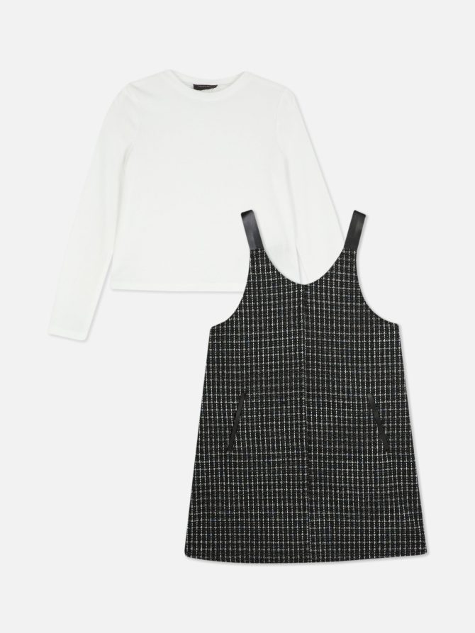 Two-in-One Bouclé Pinafore Dress Set - Image 3