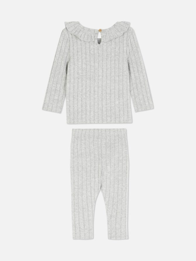 Ribbed Long Sleeve T-Shirt and Leggings Set - Image 2