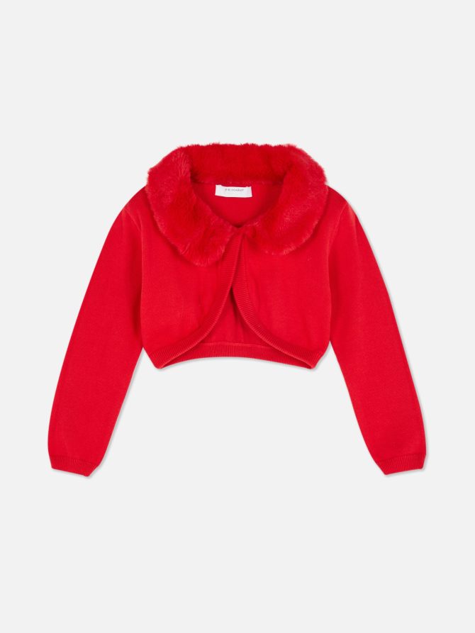 Faux Fur Collar Cardigan