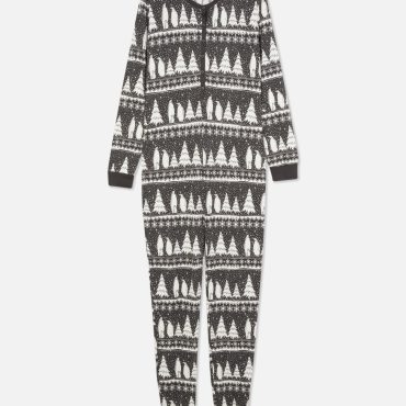 Fair Isle Print Buttoned Pajama Onesie