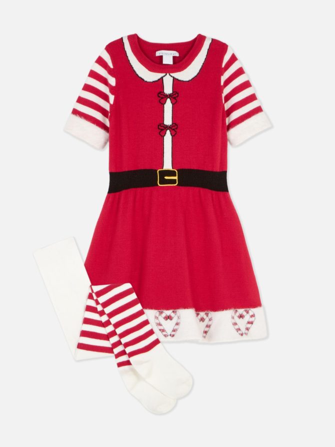 Christmas Mrs. Claus Dress and Tights Set - Image 3
