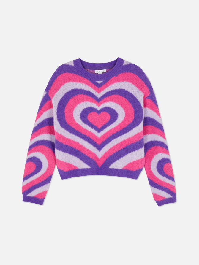 Heart Pattern Fluffy Sweater
