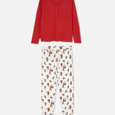 Winter Print Ribbed-Top Pajamas