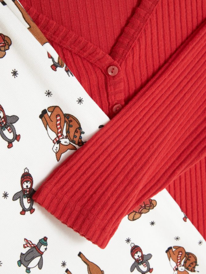 Winter Print Ribbed-Top Pajamas - Image 2