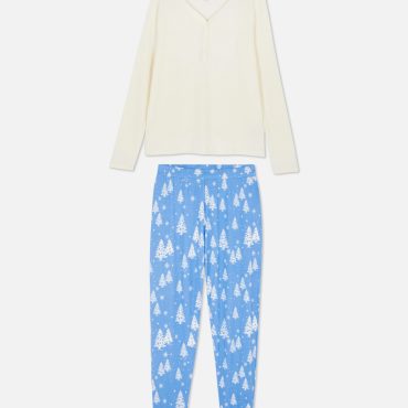 Winter Print Ribbed-Top Pajamas
