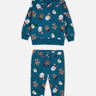 All-Over Christmas Print Hoodie and Joggers Set