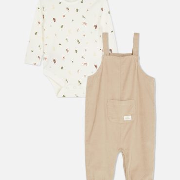 Corduroy Bodysuit and Overalls Set