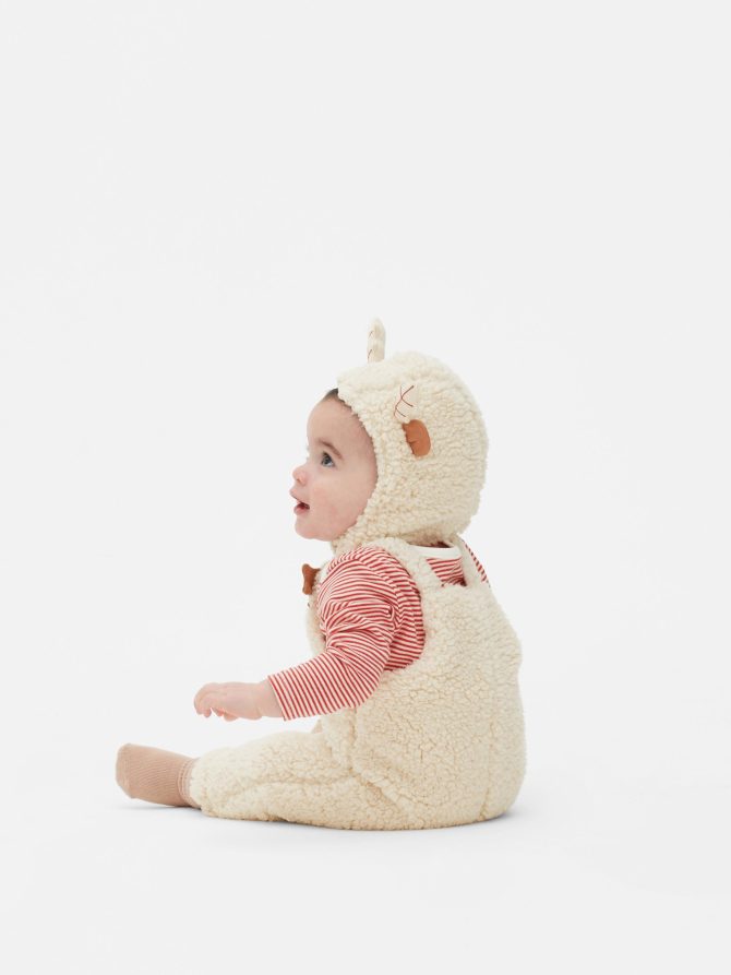 Christmas Fleece Bodysuit, Overalls and Knit Hood Set - Image 2