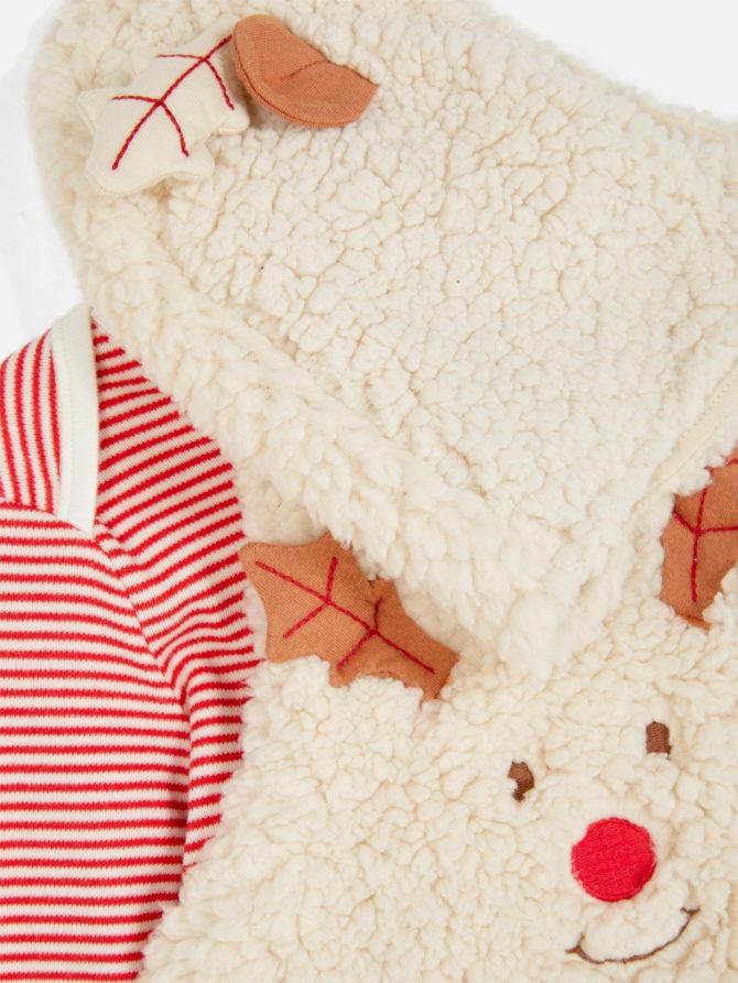 Christmas Fleece Bodysuit, Overalls and Knit Hood Set - Image 5
