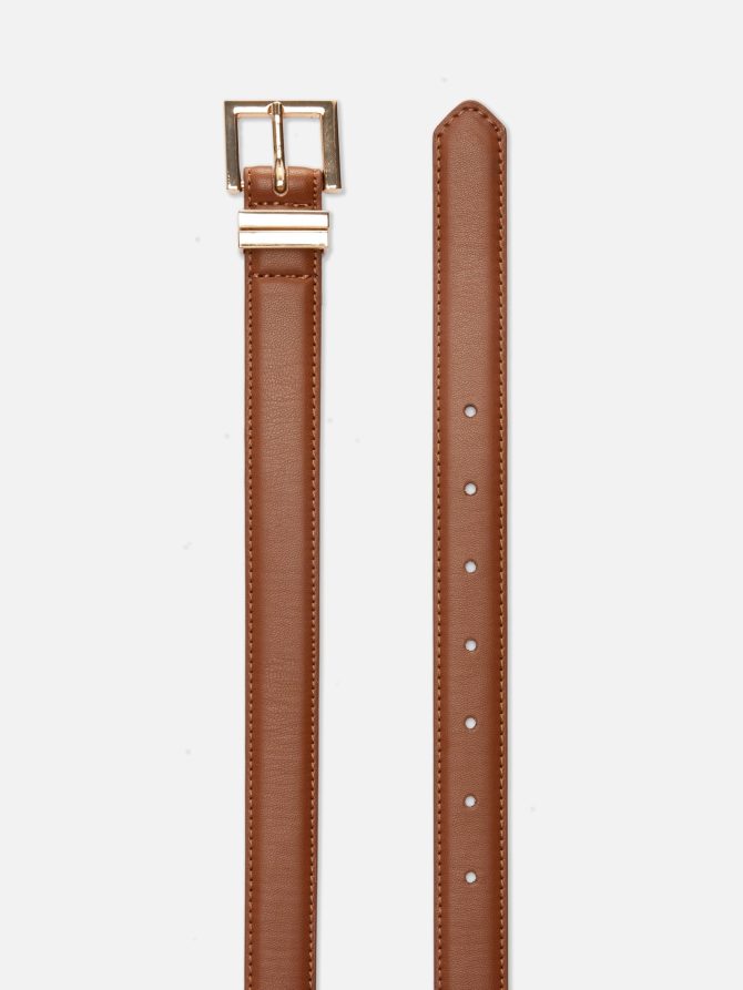 Square Buckle Faux Leather Slim Belt - Image 2
