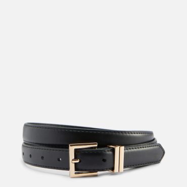 Square Buckle Faux Leather Slim Belt