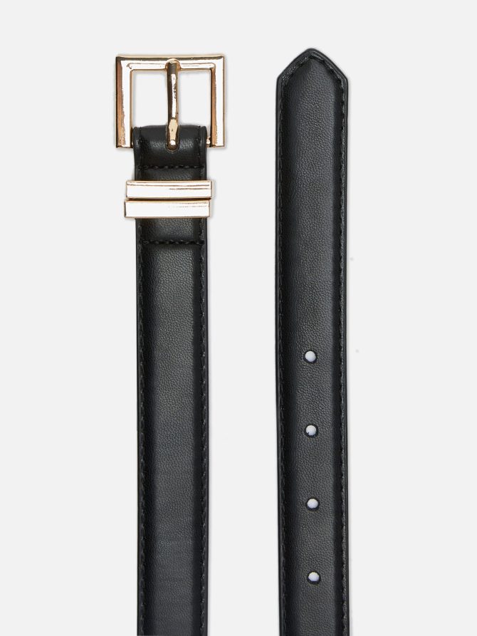 Square Buckle Faux Leather Slim Belt - Image 2