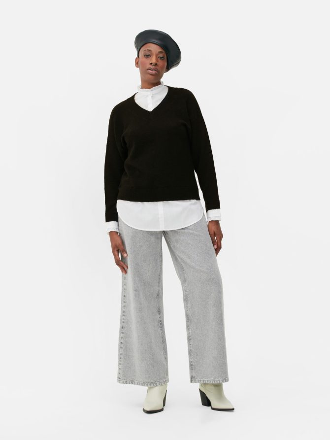 Ruffle Collar Layered Shirt/Sweater