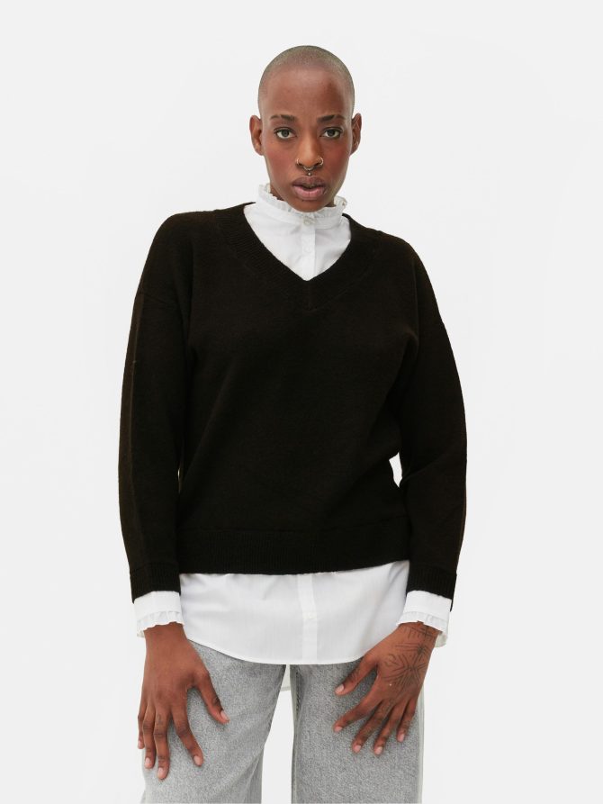 Ruffle Collar Layered Shirt/Sweater - Image 2