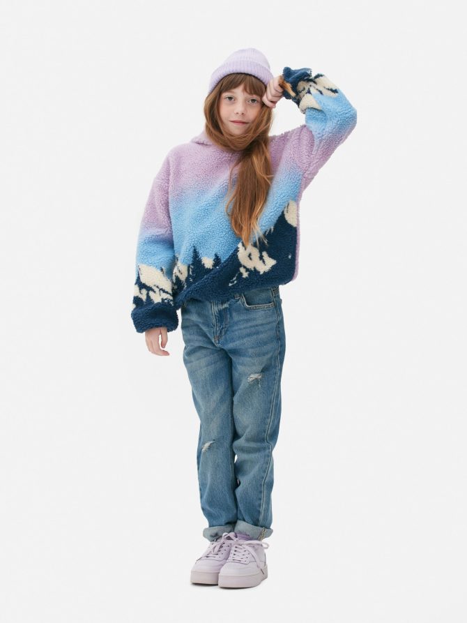 Ombré Mountain Graphic Fleece Hoodie