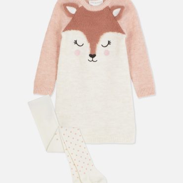 Fox Knit Dress and Tights Set