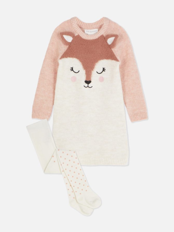 Fox Knit Dress and Tights Set