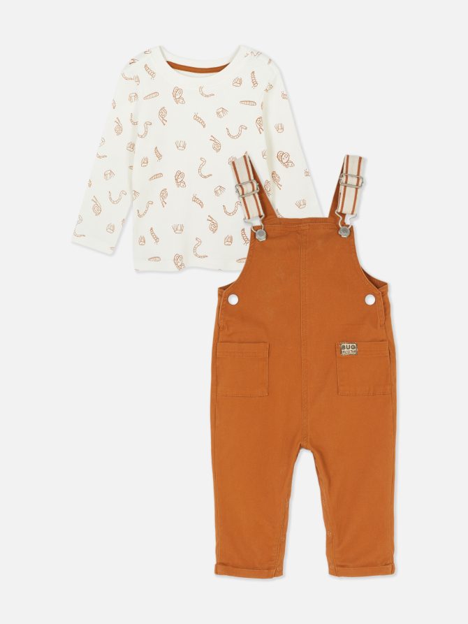 Printed T-Shirt and Overalls Set