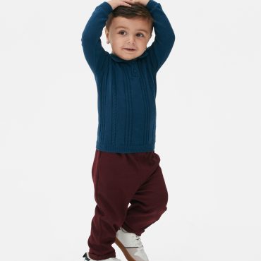 Cable Knit Polo Sweater and Pants Set